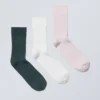 Pack de 3 pares de calcetines de caña media acanalados – Azul, blanco y rosa