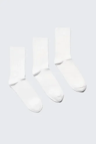 Pack de 3 pares de calcetines de caña media acanalados – Blanco Pack de 3 pares de calcetines de caña media acanalados – Blanco