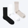 Pack de 3 pares de calcetines de caña media acanalados – Blanco + Gris + Negro