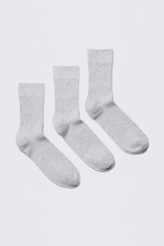 Pack de 3 pares de calcetines de caña media acanalados – Gris claro Pack de 3 pares de calcetines de caña media acanalados – Gris claro