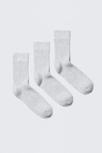 Pack de 3 pares de calcetines de caña media acanalados – Gris jaspeado Pack de 3 pares de calcetines de caña media acanalados – Gris jaspeado