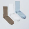 Pack de 3 pares de calcetines de caña media acanalados – Marrón/Blanco/Azul
