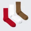 Pack de 3 pares de calcetines de caña media acanalados – Rojo/Blanco/Marrón
