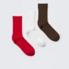 Pack de 3 pares de calcetines de caña media acanalados – Rojo/Blanco/Marrón