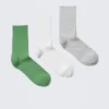 Pack de 3 pares de calcetines de caña media acanalados – Verde/Blanco/Gris