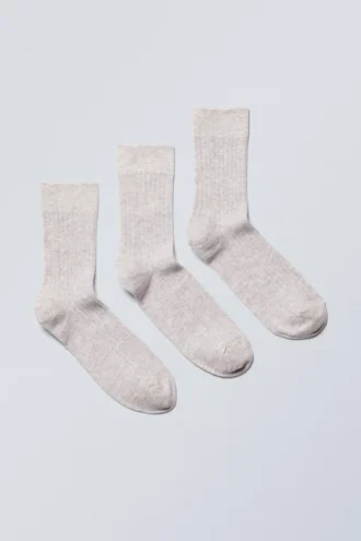 Pack de 3 pares de calcetines de caña media con ribete – Color gris claro Pack de 3 pares de calcetines de caña media con ribete – Color gris claro