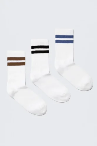 Pack de 3 pares de calcetines de rayas – Blanco – Marrón/Negro/Azul