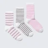 Pack de 3 pares de calcetines de rayas – Blanco – Rayas negras y rosas Pack de 3 pares de calcetines de rayas – Blanco – Rayas negras y rosas