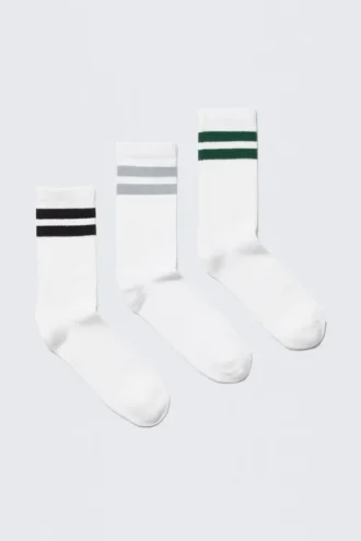 Pack de 3 pares de calcetines de rayas – Rayas multicolores en blanco
