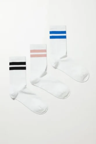 Pack de 3 pares de calcetines deportivos a rayas – Blanco