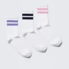 Pack de 3 pares de calcetines deportivos a rayas – Blanco – Morado/Azul/Rosa Pack de 3 pares de calcetines deportivos a rayas – Blanco – Morado/Azul/Rosa