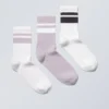 Pack de 3 pares de calcetines deportivos a rayas – Lila con rayas negras Pack de 3 pares de calcetines deportivos a rayas – Lila con rayas negras