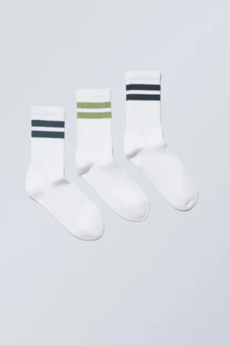 Pack de 3 pares de calcetines deportivos a rayas – Mezcla de rayas verdes