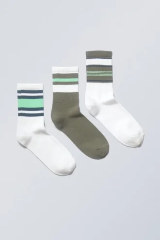 Pack de 3 pares de calcetines deportivos a rayas – Mezcla de rayas verdes