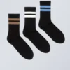 Pack de 3 pares de calcetines deportivos a rayas – Negro – Marrón/Blanco/Azul Pack de 3 pares de calcetines deportivos a rayas – Negro – Marrón/Blanco/Azul