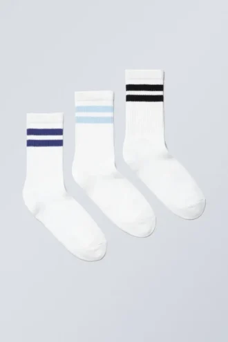 Pack de 3 pares de calcetines deportivos a rayas – Rayas azules y negras