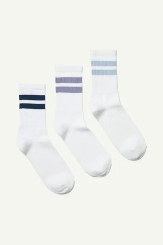 Pack de 3 pares de calcetines deportivos a rayas – Rayas multicolores en blanco