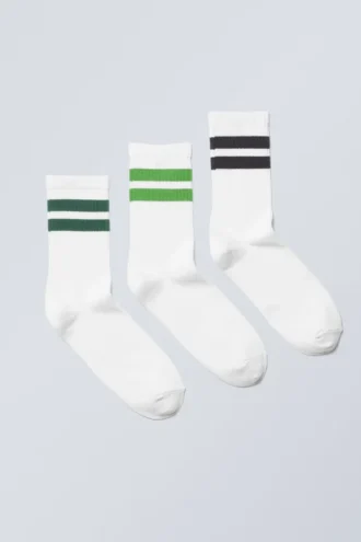 Pack de 3 pares de calcetines deportivos a rayas – Rayas negras, verdes y verde oscuro