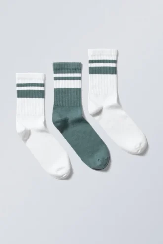 Pack de 3 pares de calcetines deportivos a rayas – Turquesa