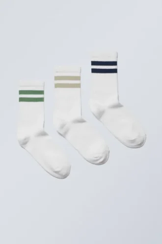 Pack de 3 pares de calcetines deportivos a rayas – Verde caqui con rayas negras