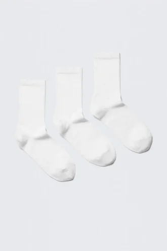 Pack de 3 pares de calcetines deportivos acanalados – Blanco