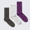 Pack de 3 pares de calcetines deportivos acanalados – Gris oscuro/Gris claro/Violeta Pack de 3 pares de calcetines deportivos acanalados – Gris oscuro/Gris claro/Violeta