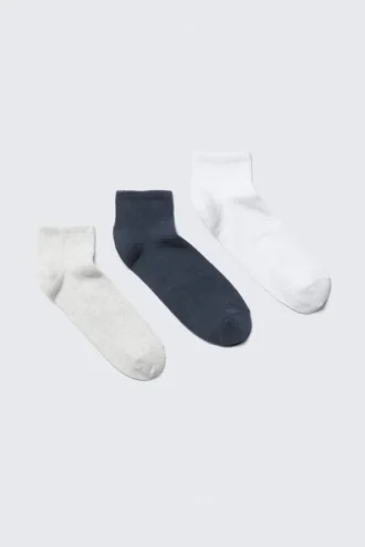 Pack de 3 pares de calcetines deportivos bajos – Blanco/Gris/Azul marino