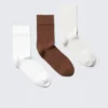 Pack de 3 pares de calcetines finos – Blanco/Marrón/Beige Pack de 3 pares de calcetines finos – Blanco/Marrón/Beige