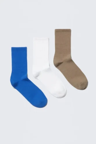 Pack de 3 pares de calcetines lisos – Azul/Blanco/Beige