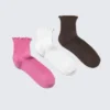Pack de 3 pares de calcetines tobilleros con borde de volantes – Rosa/Blanco/Marrón Pack de 3 pares de calcetines tobilleros con borde de volantes – Rosa/Blanco/Marrón