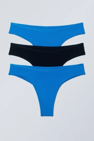 Pack de 3 slips brasileños de algodón Inez – Azul brillante/Negro