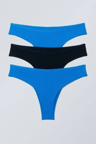 Pack de 3 slips brasileños de algodón Inez – Azul brillante/Negro