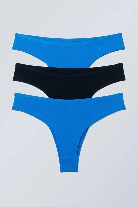 Pack de 3 slips brasileños de algodón Inez – Azul brillante/Negro Pack de 3 slips brasileños de algodón Inez – Azul brillante/Negro