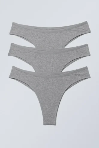 Pack de 3 slips brasileños de algodón Inez – Gris jaspeado
