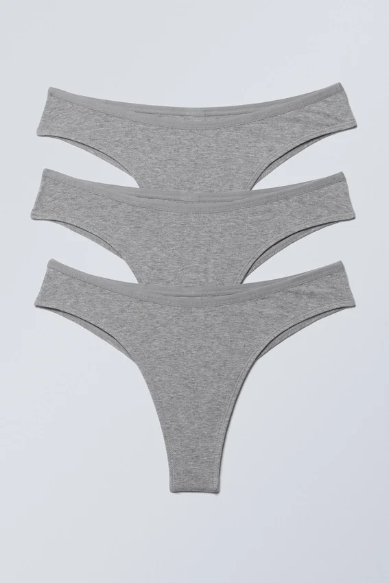 Pack de 3 slips brasileños de algodón Inez – Gris jaspeado Pack de 3 slips brasileños de algodón Inez – Gris jaspeado