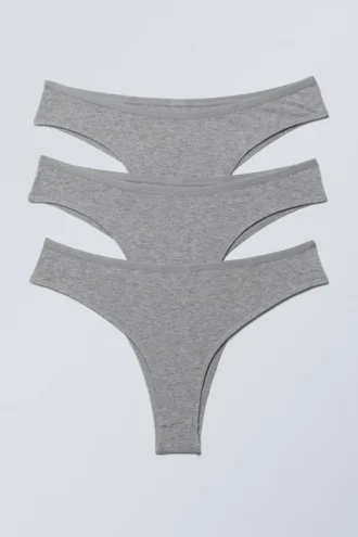 Pack de 3 slips brasileños de algodón Inez – Gris jaspeado