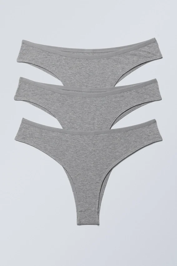 Pack de 3 slips brasileños de algodón Inez – Gris jaspeado Pack de 3 slips brasileños de algodón Inez – Gris jaspeado