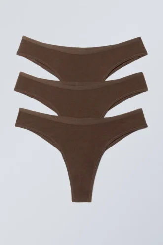 Pack de 3 slips brasileños de algodón Inez – Marrón oscuro