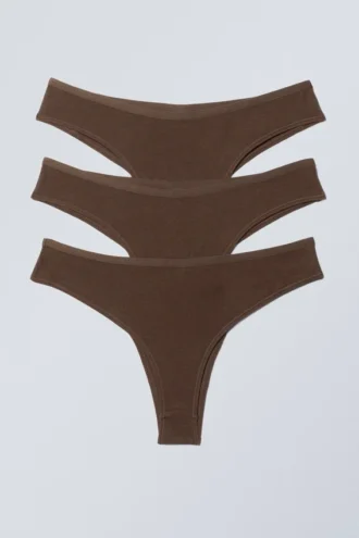 Pack de 3 slips brasileños de algodón Inez – Marrón oscuro