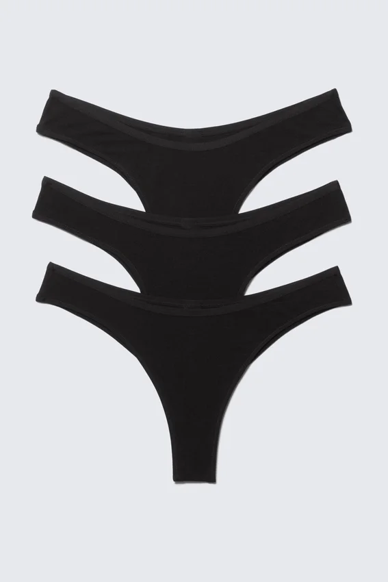 Pack de 3 slips brasileños de algodón Inez – Negro Pack de 3 slips brasileños de algodón Inez – Negro