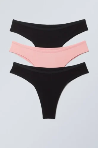 Pack de 3 slips brasileños de algodón Inez – Negro y rosa claro