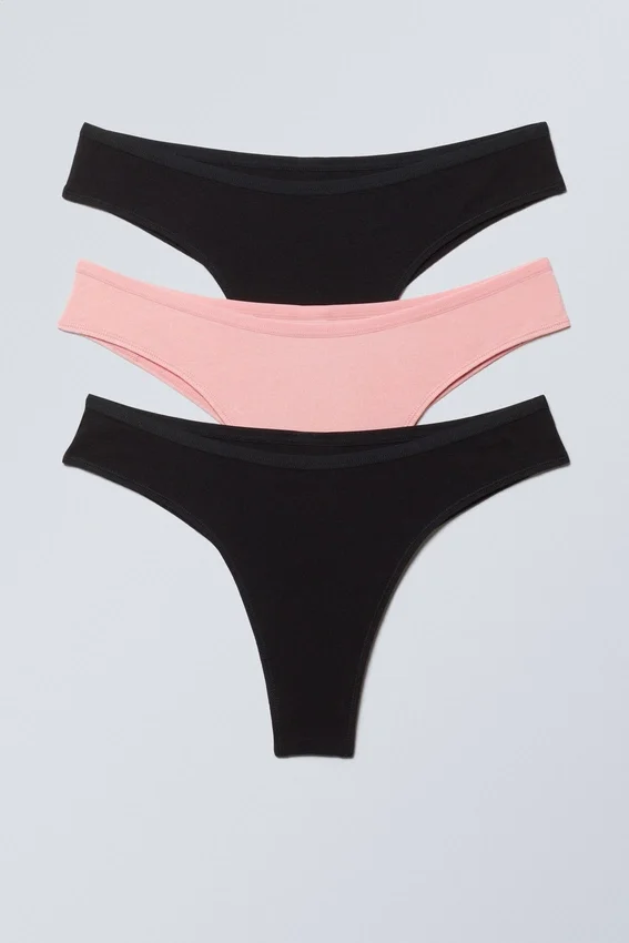 Pack de 3 slips brasileños de algodón Inez – Negro y rosa claro Pack de 3 slips brasileños de algodón Inez – Negro y rosa claro