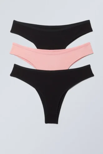 Pack de 3 slips brasileños de algodón Inez – Negro y rosa claro