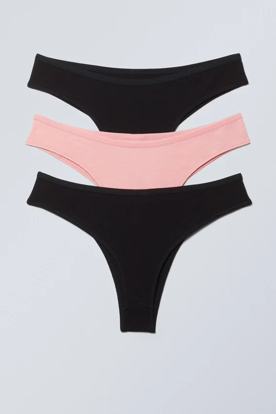 Pack de 3 slips brasileños de algodón Inez – Negro y rosa claro Pack de 3 slips brasileños de algodón Inez – Negro y rosa claro
