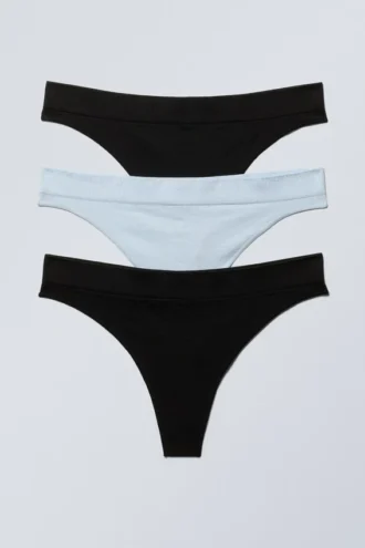 Pack de 3 tangas Cat Soft sin costuras y de talle alto – Negro y azul claro
