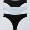 Pack de 3 tangas Cat Soft sin costuras y de talle alto – Negro y azul claro Pack de 3 tangas Cat Soft sin costuras y de talle alto – Negro y azul claro