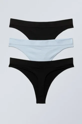 Pack de 3 tangas Cat Soft sin costuras y de talle alto – Negro y azul claro