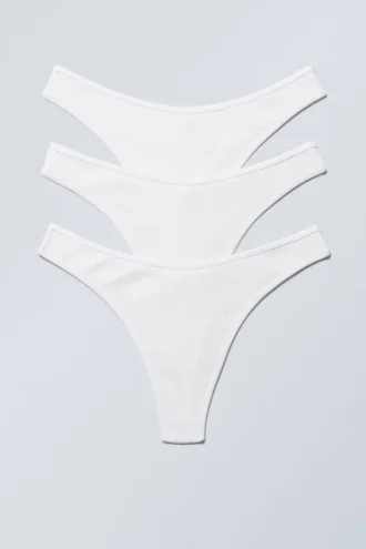 Pack de 3 tangas de algodón acanalado – Blanco
