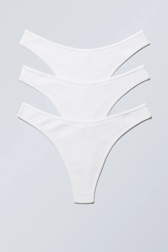 Pack de 3 tangas de algodón acanalado – Blanco Pack de 3 tangas de algodón acanalado – Blanco