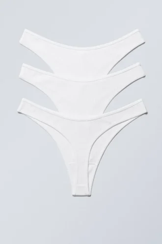 Pack de 3 tangas de algodón acanalado – Blanco